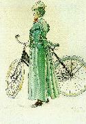 Carl Larsson fru grosshandlare eriksson-kvinna vid cykel oil painting reproduction